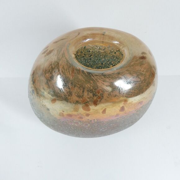 Art Glass Vase Thick Blown Glass Marigold Iridescent Textured - Picture 2 of 14